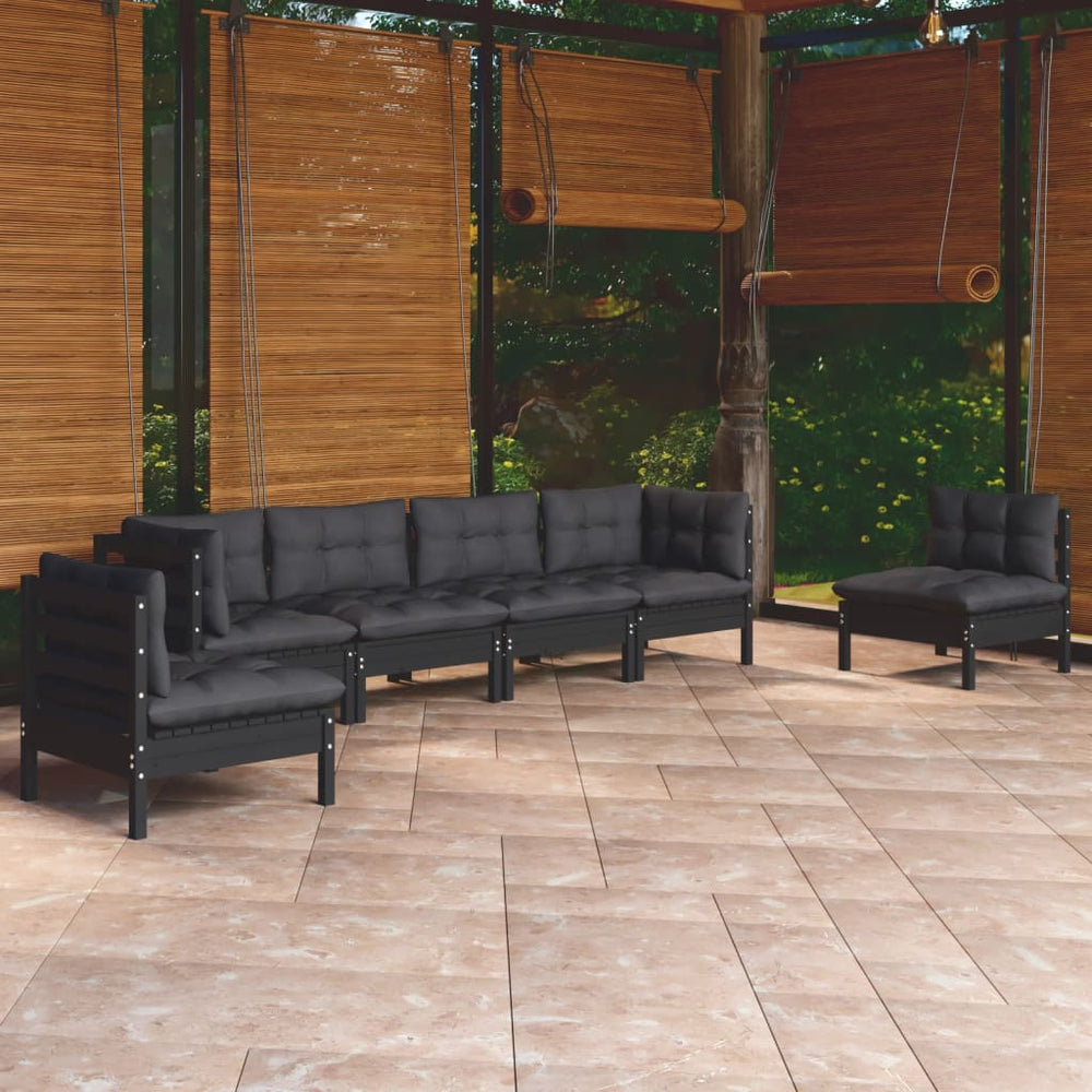 vidaXL Salon de jardin 7 pièces avec coussins, bois de pin massif