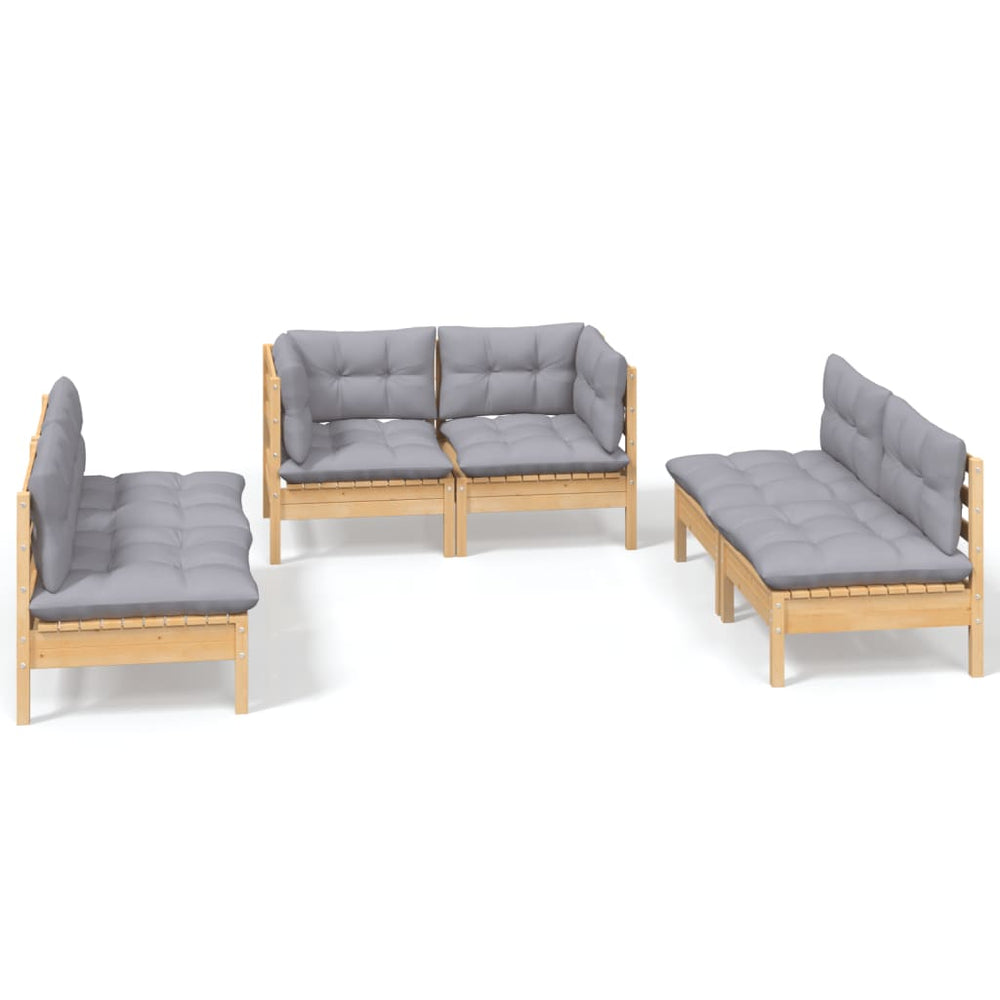 vidaXL Salon de jardin 6 pcs avec coussins gris Bois de pin massif
