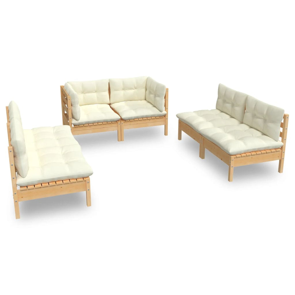 vidaXL Ensemble de salon de jardin 6 pcs avec coussins crème Bois de pin massif