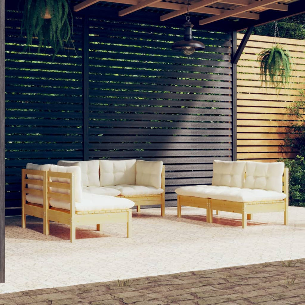 vidaXL Ensemble de salon de jardin 6 pcs avec coussins crème Bois de pin massif