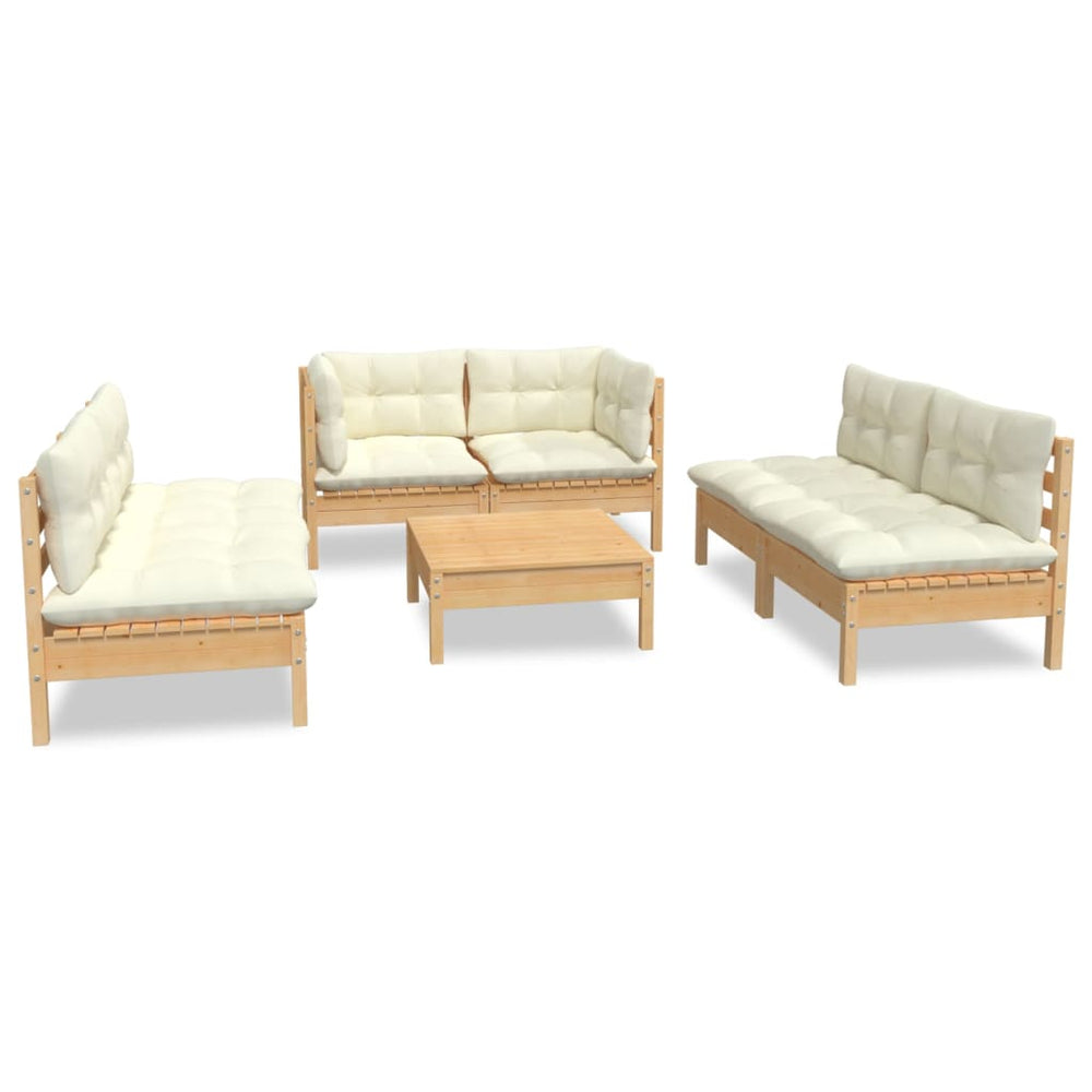 vidaXL Salon de jardin 7 pièces avec coussins crème, bois de pin massif
