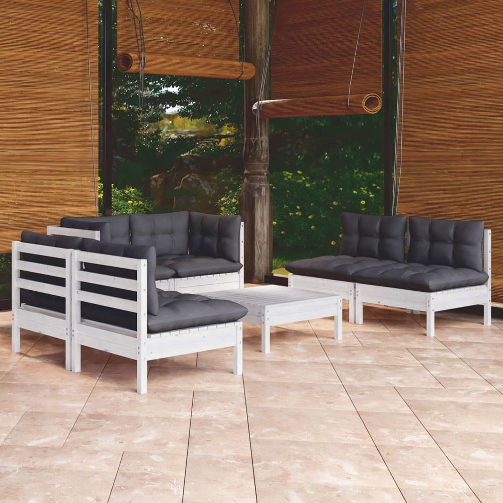 vidaXL Salon de jardin 7 pièces avec coussins, bois de pin massif