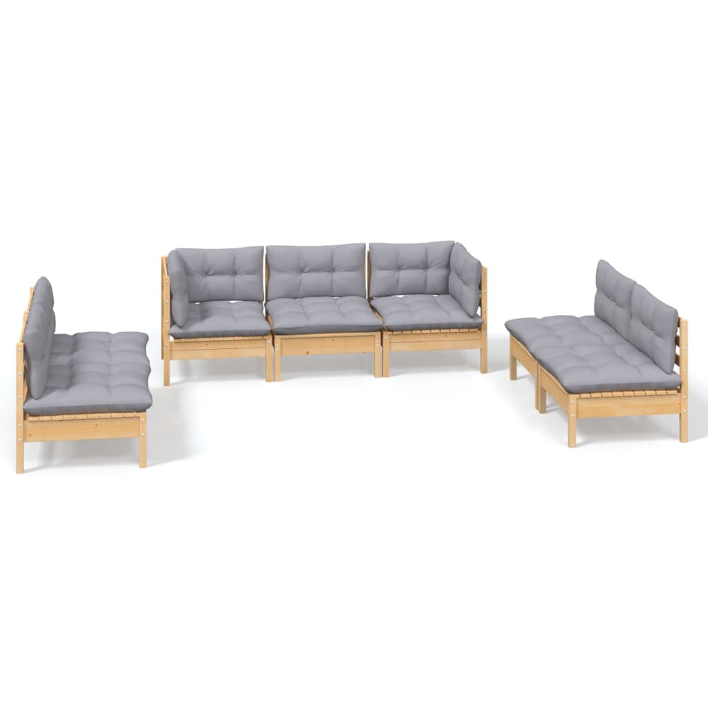 vidaXL Salon de jardin 7 pièces en pin massif avec coussins gris