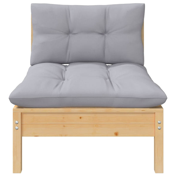 vidaXL Salon de jardin 7 pièces en pin massif avec coussins gris