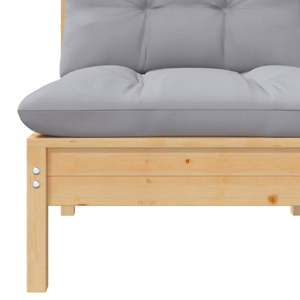 vidaXL Salon de jardin 7 pièces en pin massif avec coussins gris