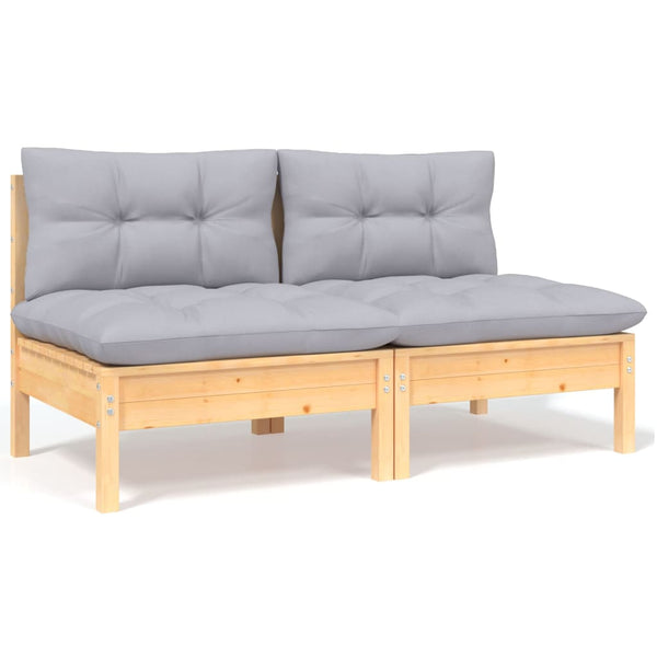 vidaXL Salon de jardin 7 pièces en pin massif avec coussins gris
