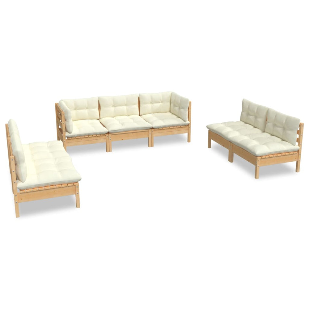vidaXL Salon de jardin 7 pièces avec coussins crème, bois de pin massif