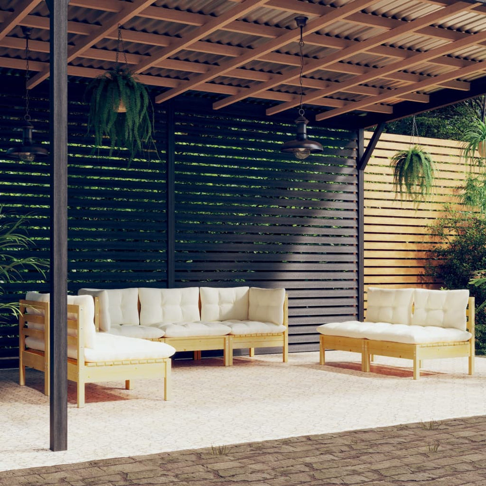 vidaXL Salon de jardin 7 pièces avec coussins crème, bois de pin massif