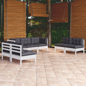 vidaXL Salon de jardin 7 pièces avec coussins, bois de pin massif