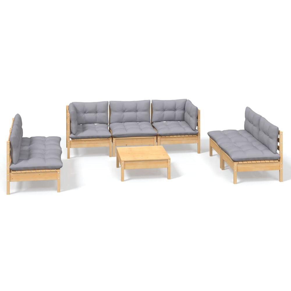 vidaXL Ensemble de mobilier de jardin 8 pcs avec coussins gris Bois de pin massif