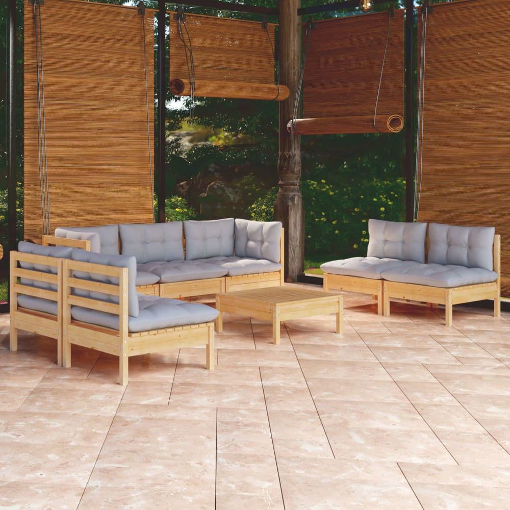 vidaXL Ensemble de mobilier de jardin 8 pcs avec coussins gris Bois de pin massif