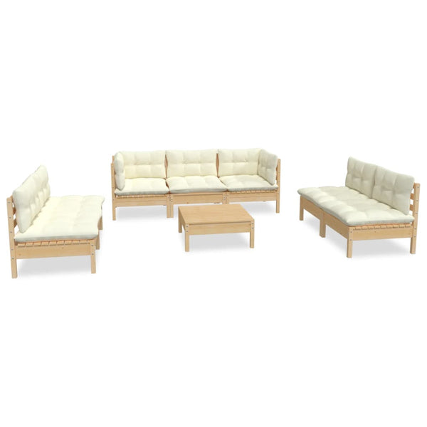 vidaXL Salon de jardin 8 pcs avec coussins crème Bois de pin massif