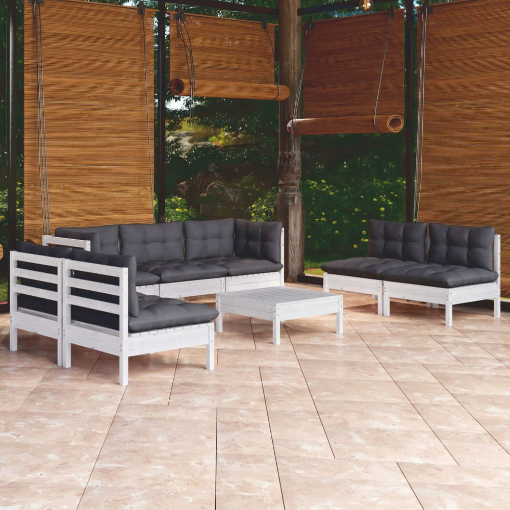 vidaXL Salon de jardin 8 pcs avec coussins, bois de pin massif