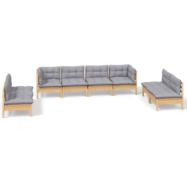vidaXL Ensemble de mobilier de jardin 8 pcs avec coussins gris Bois de pin massif