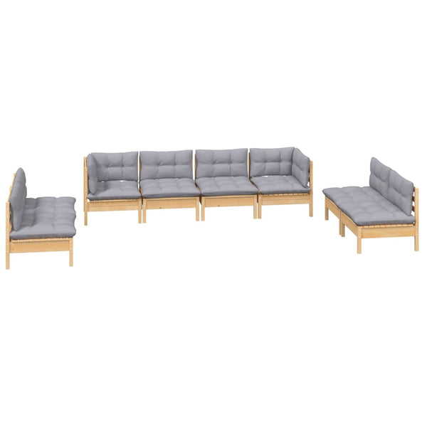 vidaXL Ensemble de mobilier de jardin 8 pcs avec coussins gris Bois de pin massif