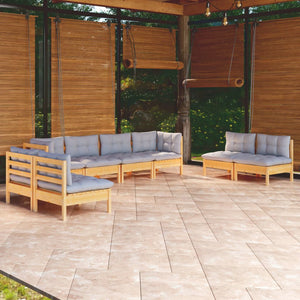vidaXL Ensemble de mobilier de jardin 8 pcs avec coussins gris Bois de pin massif