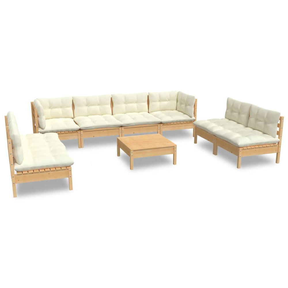 vidaXL Salon de jardin 9 pcs avec coussins crème Pin massif