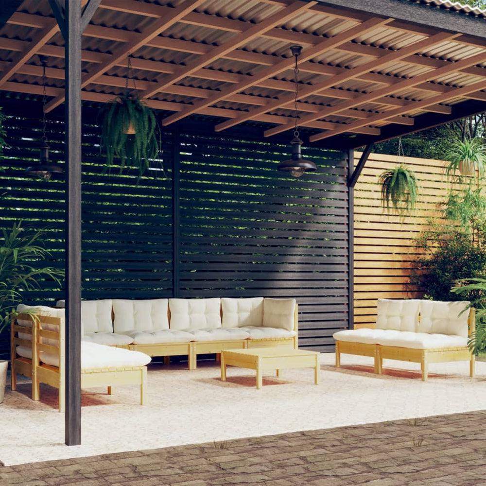vidaXL Salon de jardin 9 pcs avec coussins crème Pin massif
