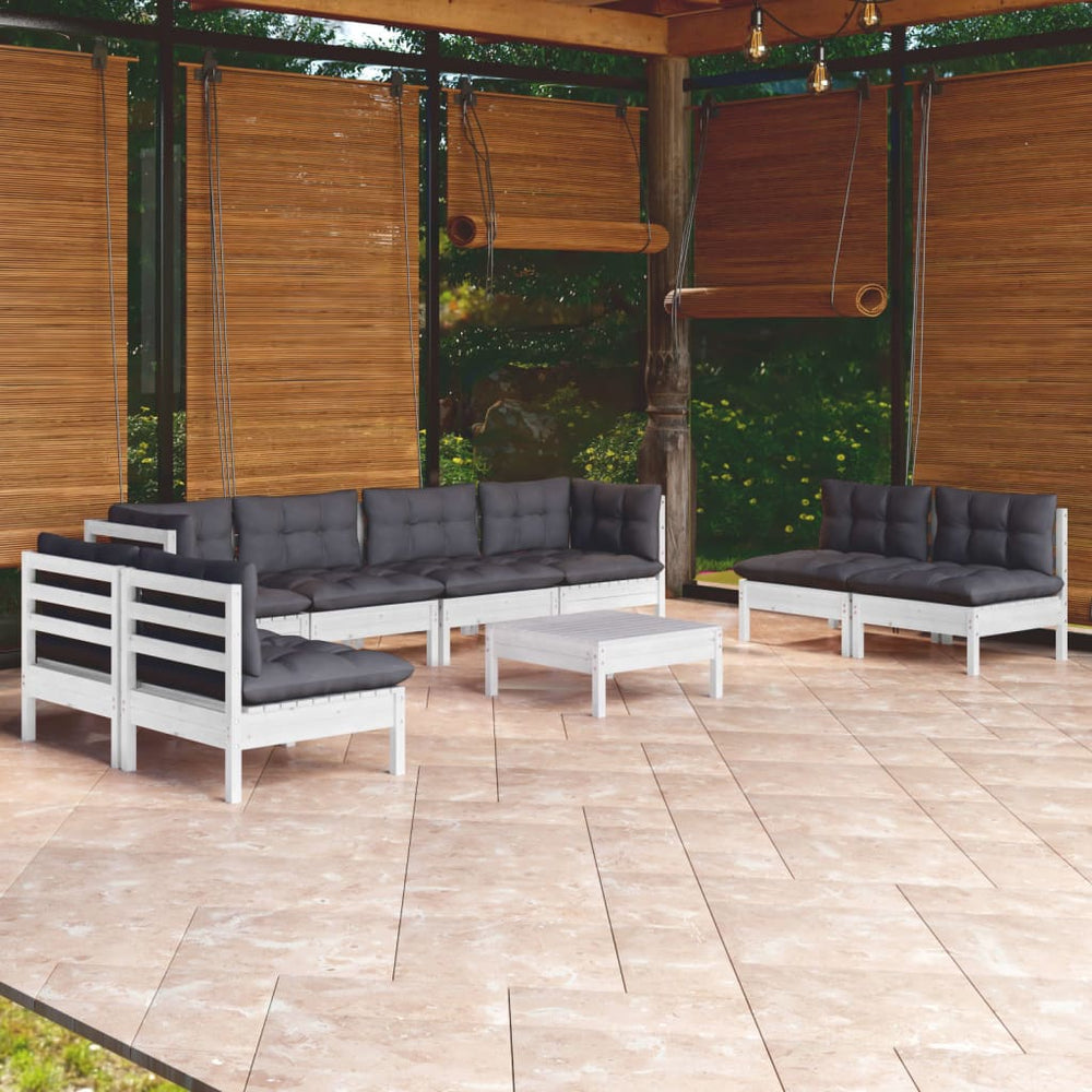 vidaXL Salon de jardin 9 pièces avec coussins Bois de pin massif