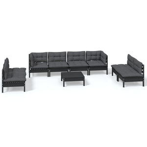 9-tlg. Garten-Lounge-Set mit Kissen Massivholz Kiefer