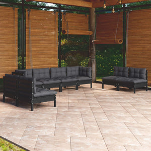 9-tlg. Garten-Lounge-Set mit Kissen Massivholz Kiefer