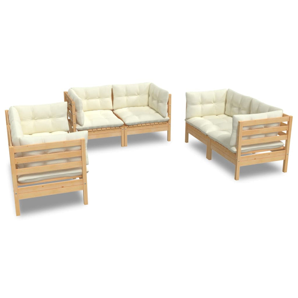 vidaXL Ensemble de salon de jardin 6 pcs avec coussins crème Bois de pin massif