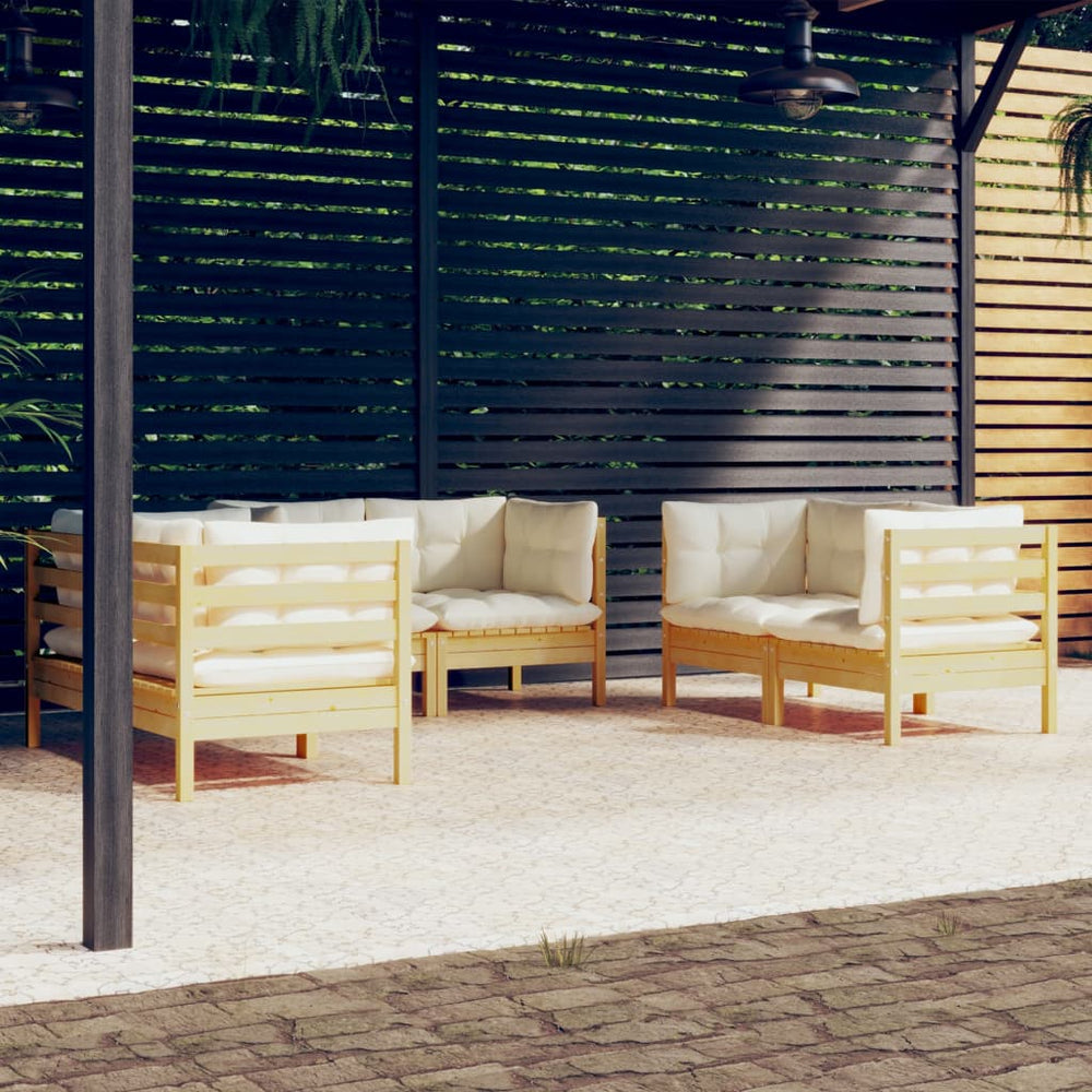 vidaXL Ensemble de salon de jardin 6 pcs avec coussins crème Bois de pin massif