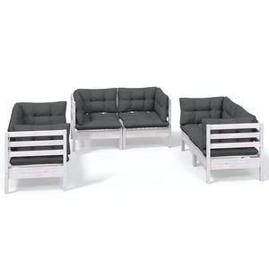 6-tlg. Garten-Lounge-Set mit Kissen Massivholz Kiefer