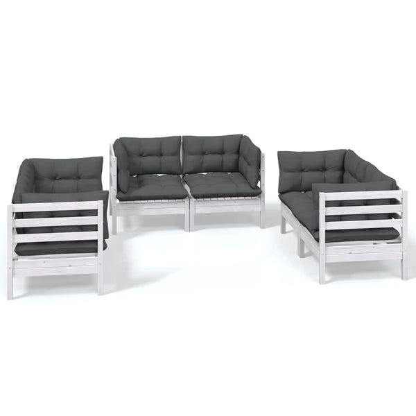 6-tlg. Garten-Lounge-Set mit Kissen Massivholz Kiefer