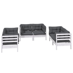 6-tlg. Garten-Lounge-Set mit Kissen Massivholz Kiefer