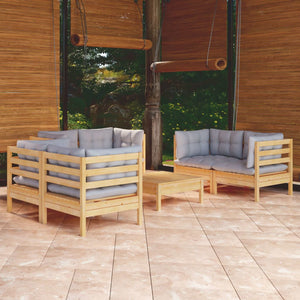 7-tlg. Garten-Lounge-Set mit Grauen Kissen Kiefer Massivholz