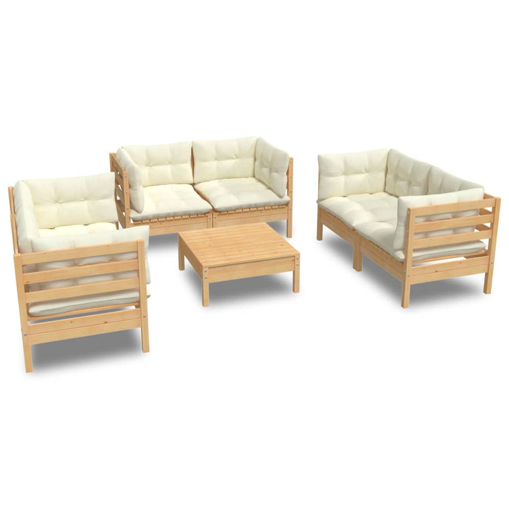 vidaXL Salon de jardin 7 pièces avec coussins crème, bois de pin massif