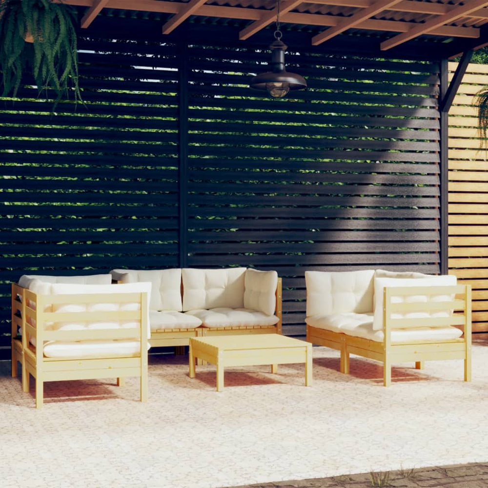 vidaXL Salon de jardin 7 pièces avec coussins crème, bois de pin massif