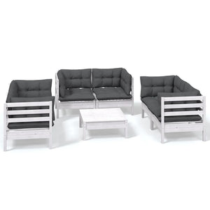 7-tlg. Garten-Lounge-Set mit Kissen Kiefer Massivholz