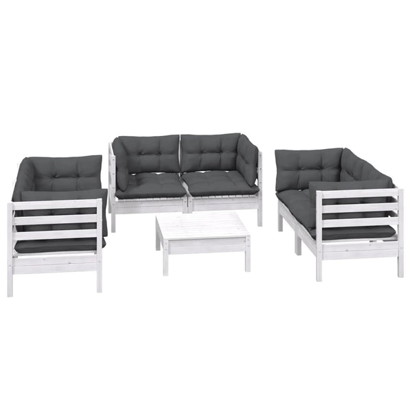 7-tlg. Garten-Lounge-Set mit Kissen Kiefer Massivholz