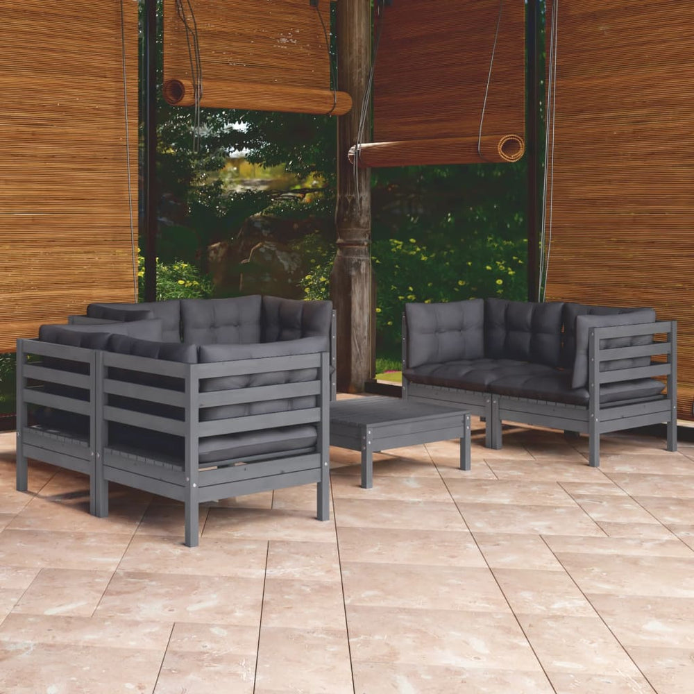 vidaXL Salon de jardin 7 pièces avec coussins, bois de pin massif