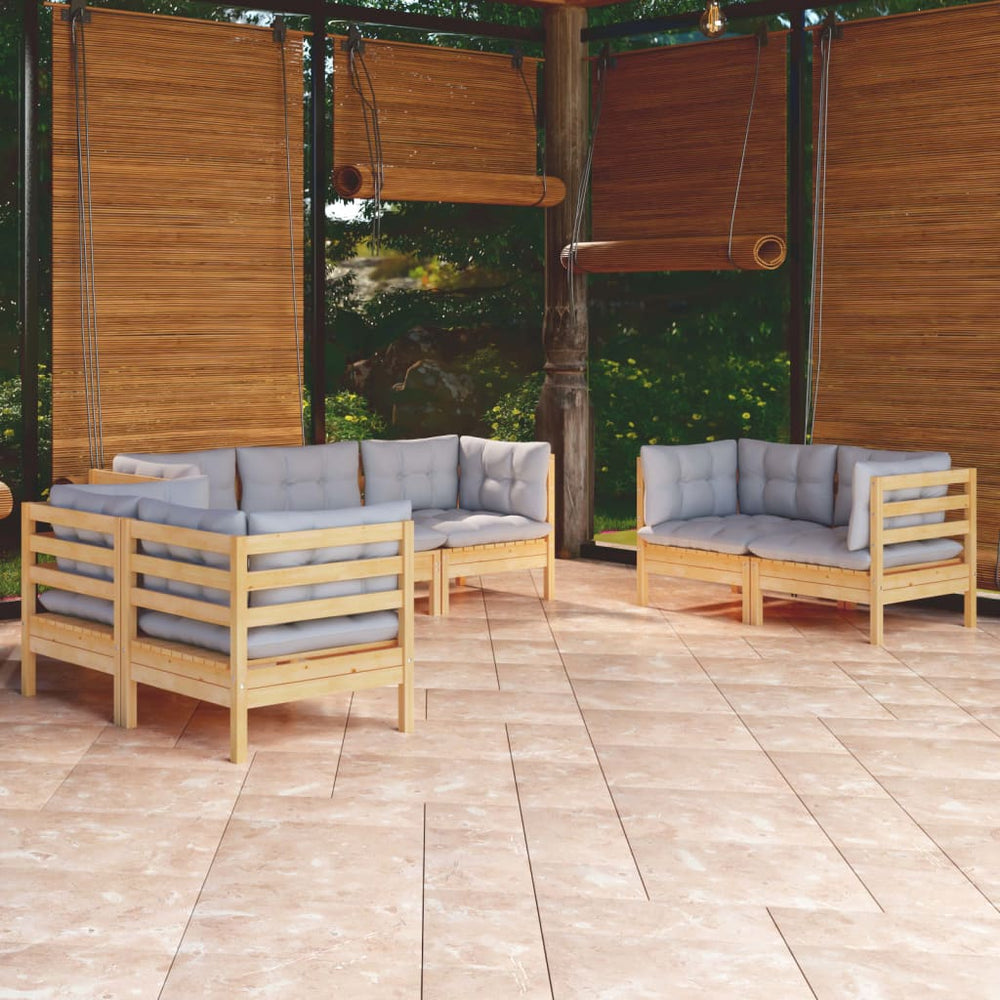 vidaXL Salon de jardin 7 pièces en pin massif avec coussins gris