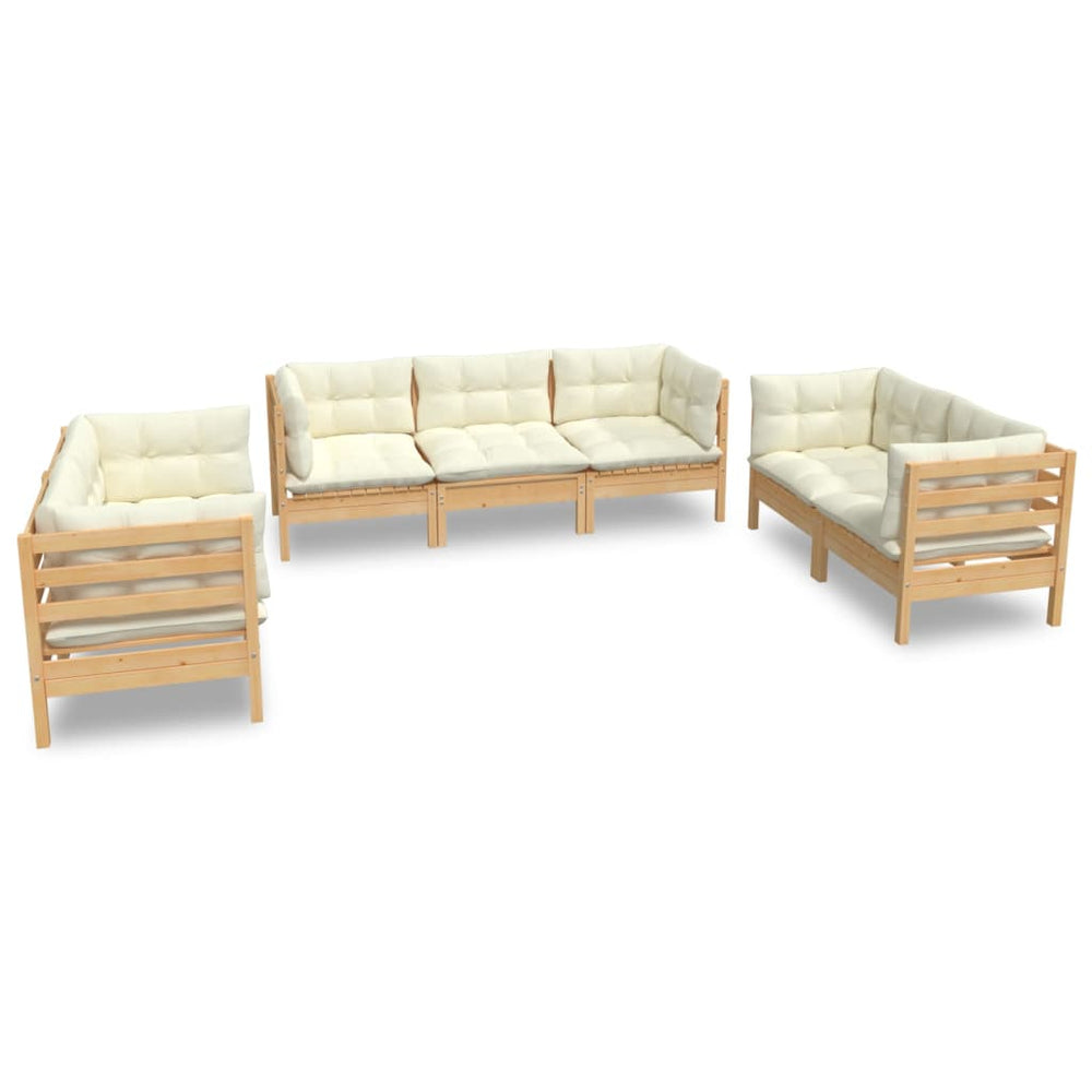 vidaXL Salon de jardin 7 pièces avec coussins crème, bois de pin massif