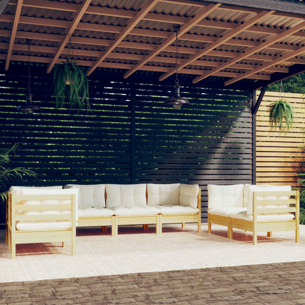 vidaXL Salon de jardin 7 pièces avec coussins crème, bois de pin massif