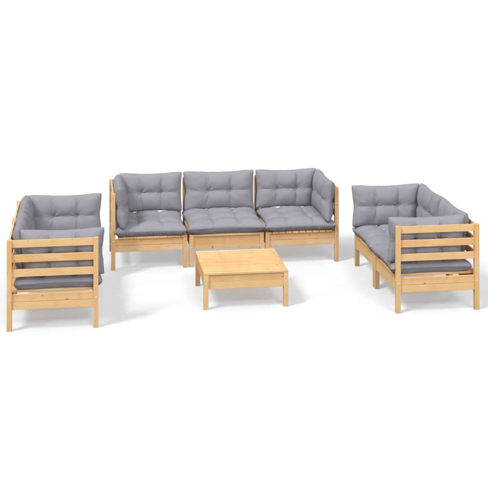 vidaXL Ensemble de mobilier de jardin 8 pcs avec coussins gris Bois de pin massif