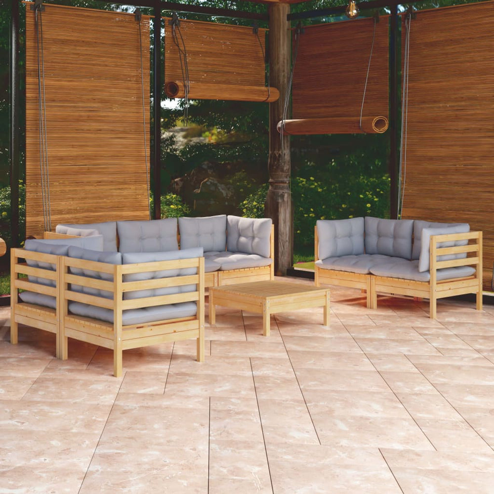 vidaXL Ensemble de mobilier de jardin 8 pcs avec coussins gris Bois de pin massif