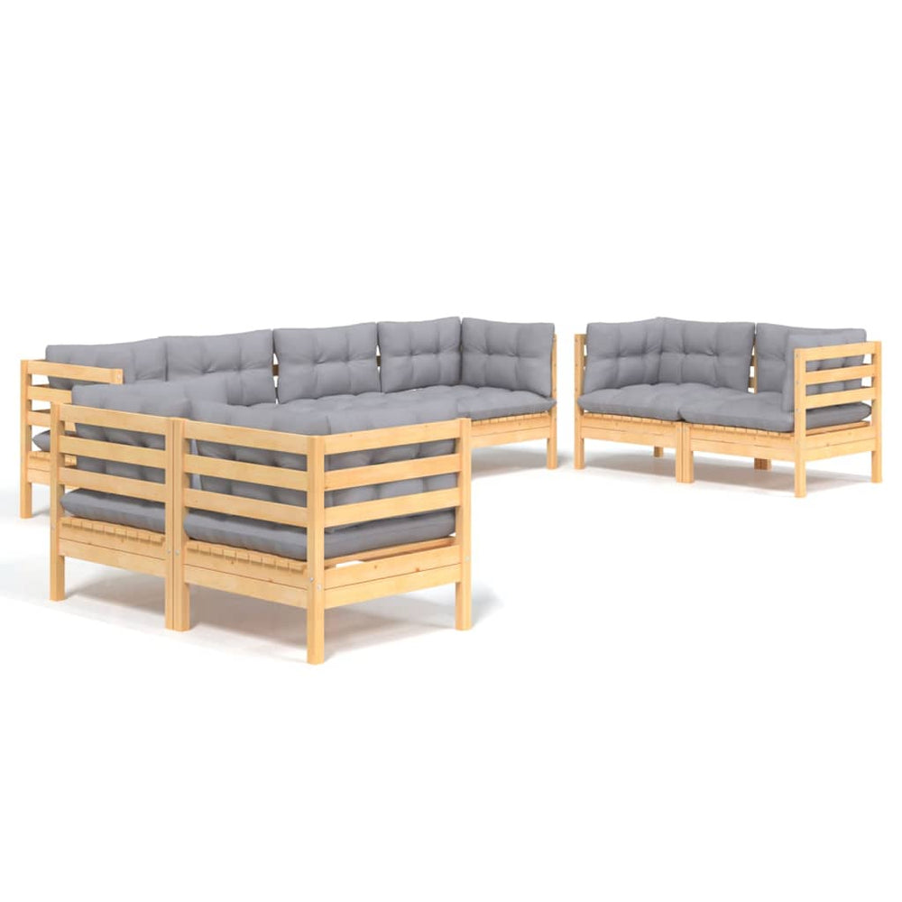 vidaXL Ensemble de mobilier de jardin 8 pcs avec coussins gris Bois de pin massif