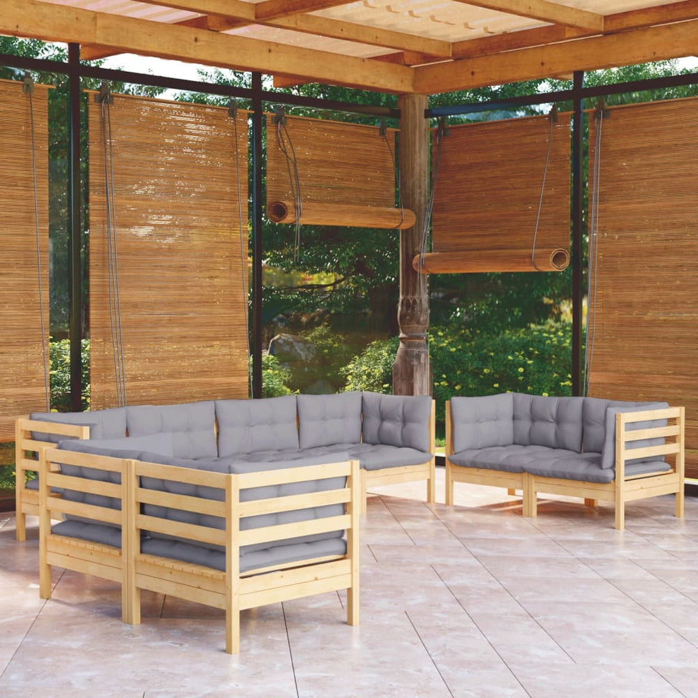 vidaXL Ensemble de mobilier de jardin 8 pcs avec coussins gris Bois de pin massif