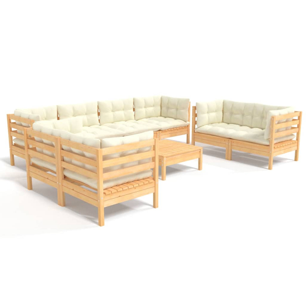 vidaXL Salon de jardin 9 pcs avec coussins crème, bois de pin massif