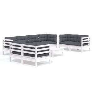 9-tlg. Garten-Lounge-Set mit Kissen Kiefer Massivholz