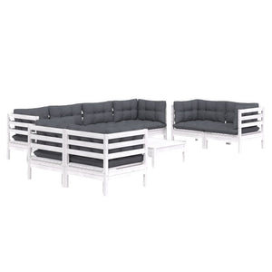9-tlg. Garten-Lounge-Set mit Kissen Kiefer Massivholz