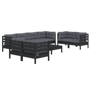 9-tlg. Garten-Lounge-Set mit Kissen Kiefer Massivholz