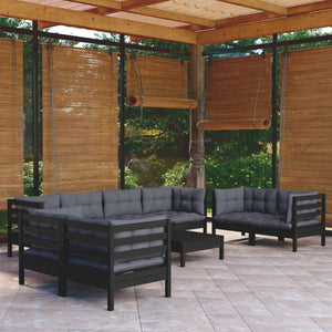 9-tlg. Garten-Lounge-Set mit Kissen Kiefer Massivholz