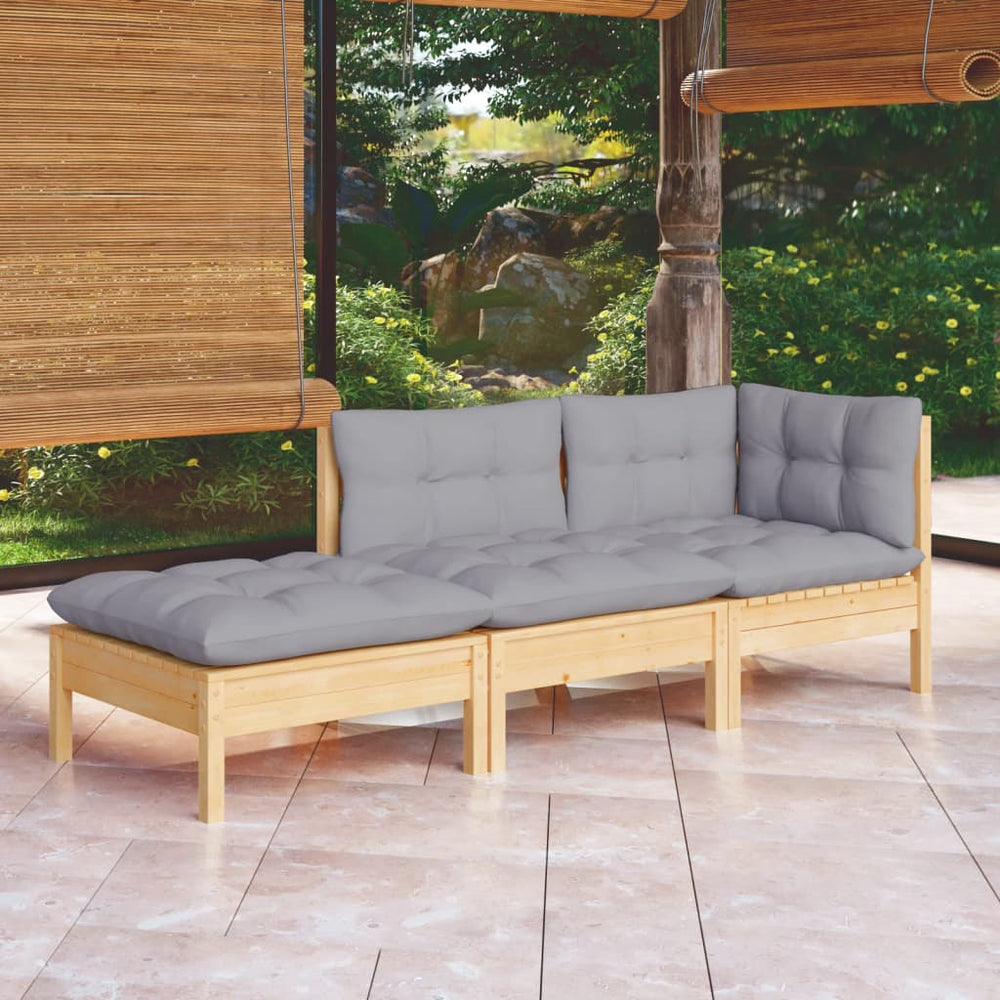 vidaXL Salon de jardin 3 pièces avec coussins gris Bois de pin massif