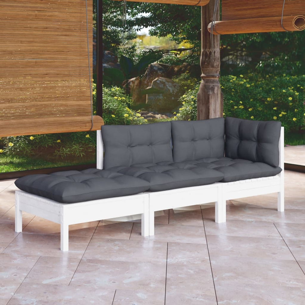 vidaXL Salon de jardin 3 pièces avec coussins Bois de pin massif